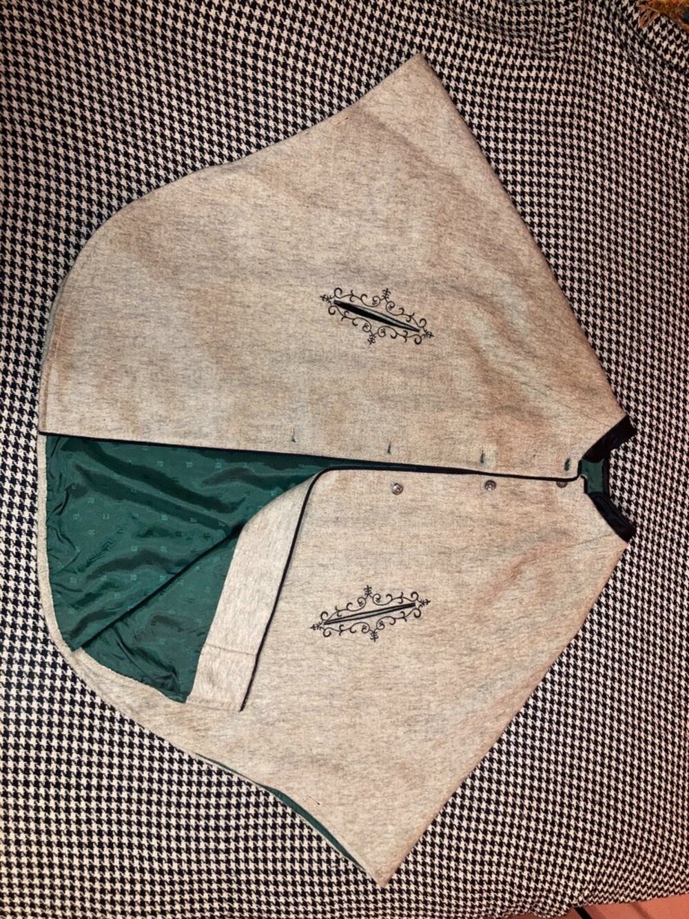 Vintage Austrian Loden Wool Cape Cloak with Embroidery